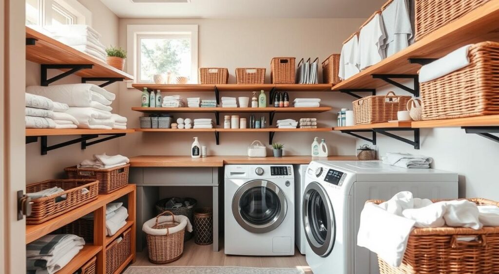 Como Organizar a Lavanderia com Prateleiras e Cestos Criativos